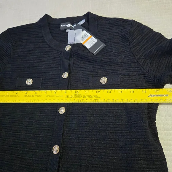 Women's Karl Lagerfeld Paris Black Cardigan with Gold Buttons, Size S NWT - Picture 3 of 13